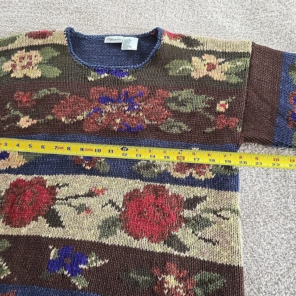 Vintage Styleworks Chunky-knit Fall Autumn Floral Sweater Grandmacore Oversize S